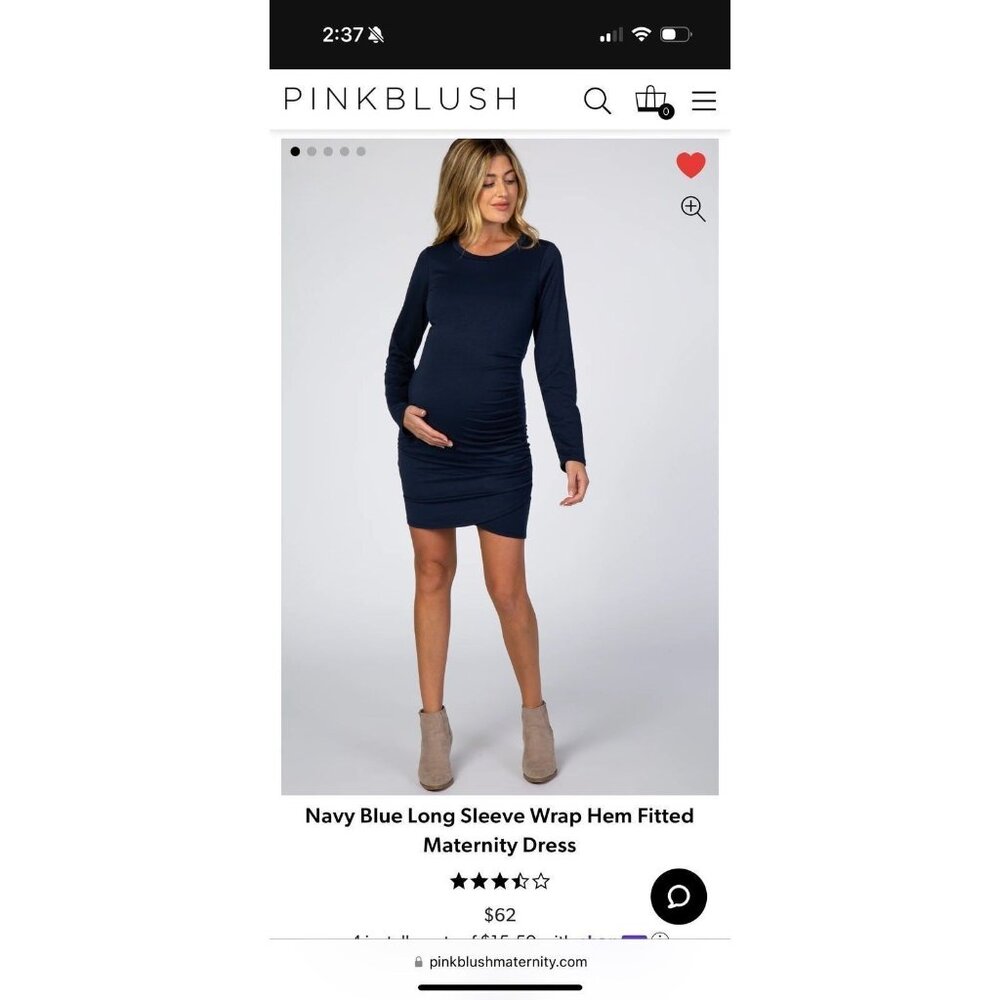 Pinkblush Navy Blue Long Sleeve Wrap Hem Fitted Maternity Dress